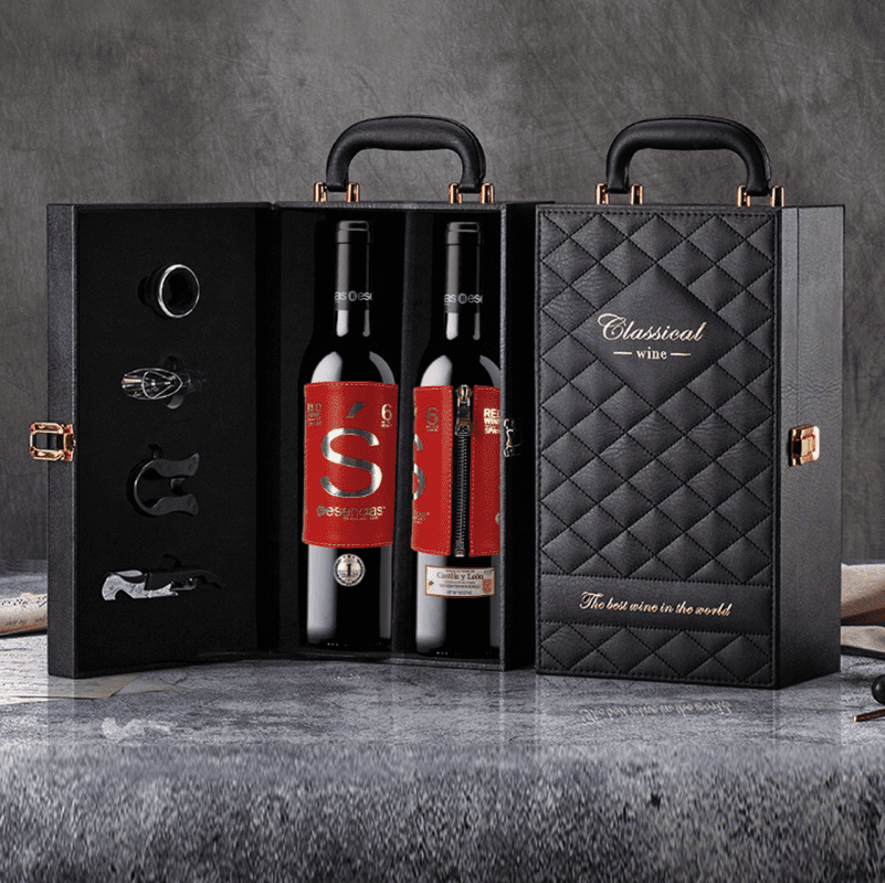 59,95 € | Red wine Esencias Luxury case with 2 Exclusive Premium Wines LIMITED EDITION Leather Label and Set of 4 Accessories Aged I.G.P. Vino de la Tierra de Castilla y León Castilla y León Spain Tempranillo 75 cl
