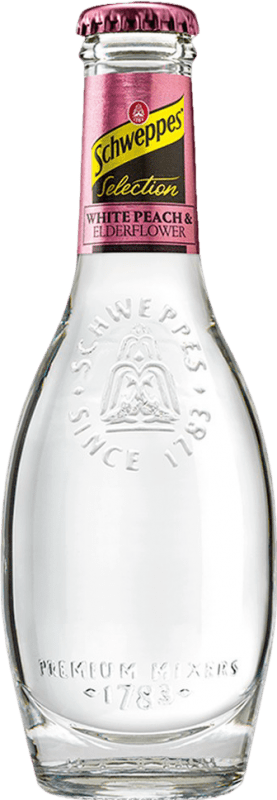 Kostenloser Versand | 12 Einheiten Box Softdrinks Schweppes Spanien Kleine Flasche 20 cl Elderflower — Holunderblüte, White Peach — Weißer Pfirsich