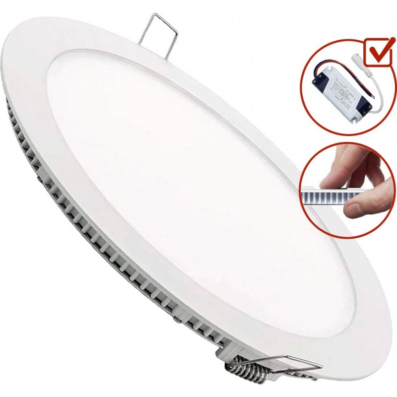 2,95 € Envio grátis | Iluminação embutida 6W 3000K Luz quente. Ø 12 cm. Projetor Downlight LED + Driver incluído. Painel LED extra-plano Slimline Alumínio. Cor branco