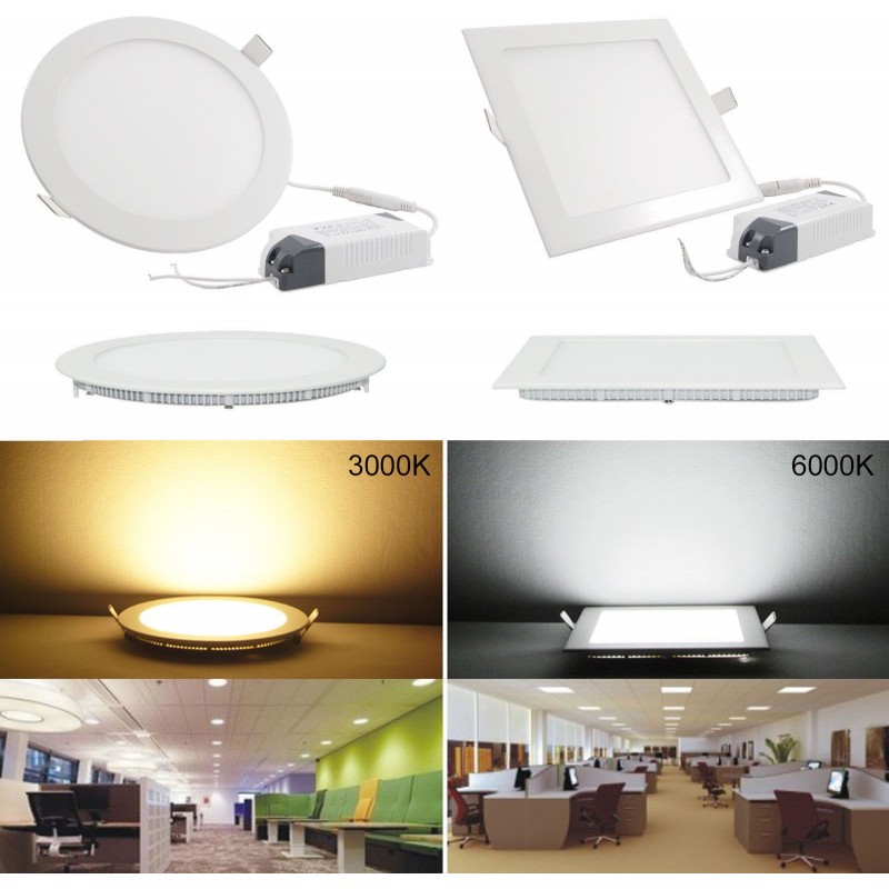 2,95 € Free Shipping | Recessed lighting 6W 3000K Warm light. Round Shape Ø 12 cm. Downlight LED projector + Driver included. Slimline Extra-flat LED Panel Kitchen, bathroom and office. Aluminum. White Color