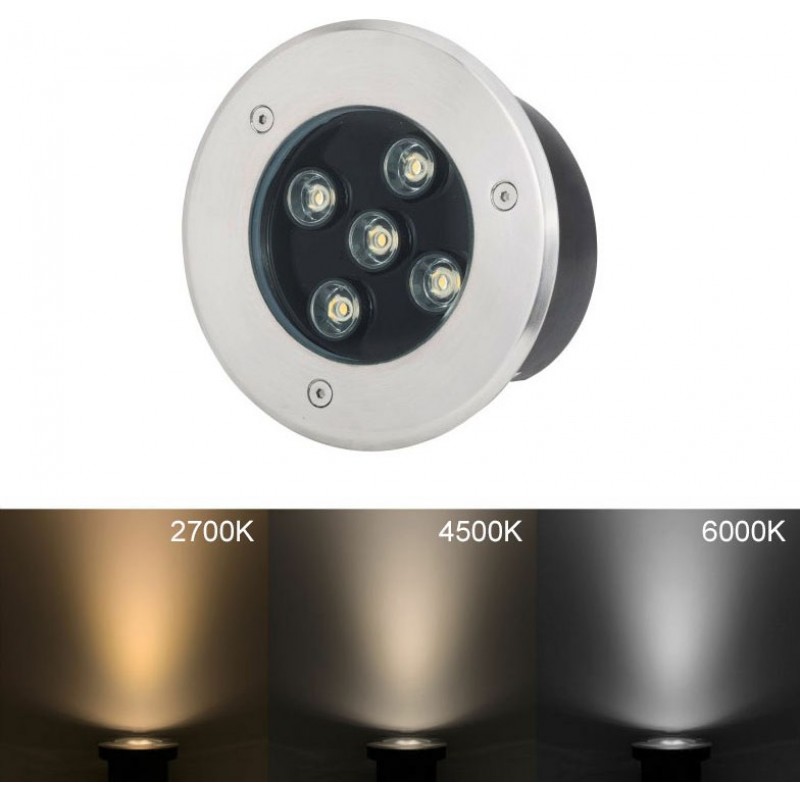 29,95 € Free Shipping | Luminous beacon 5W 6000K Cold light. Round Shape Ø 15 cm. Recessed floor spotlight. Waterproof. 5 integrated LEDs Terrace and garden. Stainless steel. Stainless steel Color