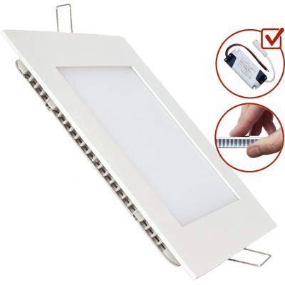 Iluminação embutida 6W 6000K Luz fria. 12×12 cm. Projetor Downlight LED + driver incluído. Painel LED extra-plano Slimline Alumínio. Cor branco