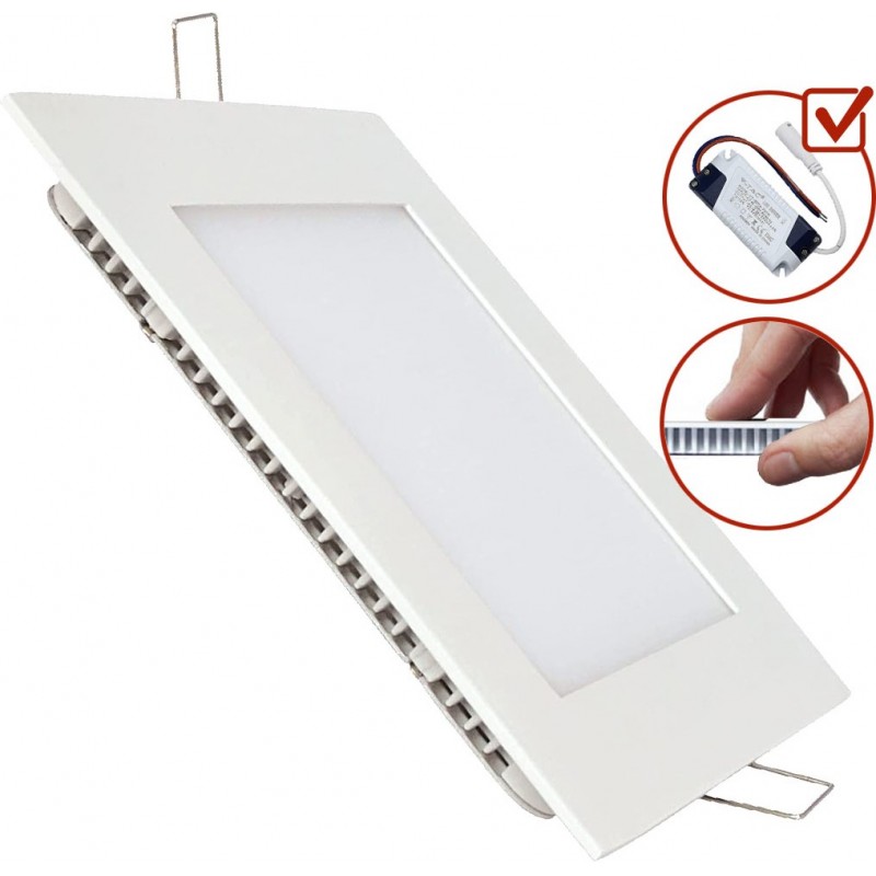 3,95 € Envio grátis | Iluminação embutida 6W 6000K Luz fria. 12×12 cm. Projetor Downlight LED + driver incluído. Painel LED extra-plano Slimline Alumínio. Cor branco