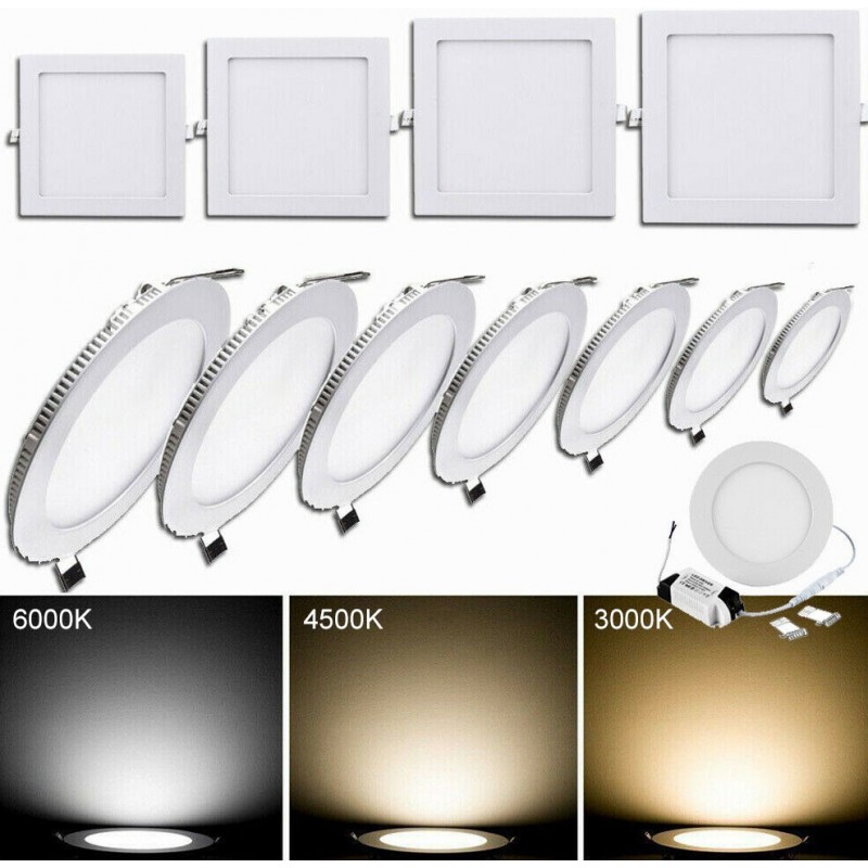 3,95 € Free Shipping | Recessed lighting 6W 3000K Warm light. Square Shape 12×12 cm. Downlight LED projector + Driver included. Slimline Extra-flat LED Panel Kitchen, bathroom and office. Aluminum. White Color