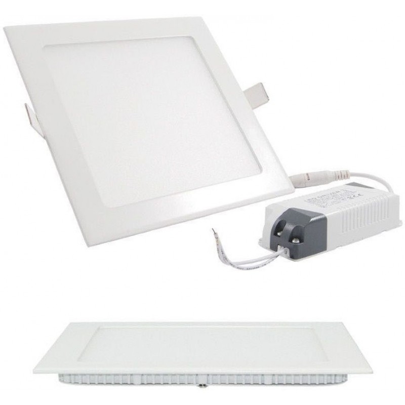 6,95 € Free Shipping | Recessed lighting 18W 6000K Cold light. Square Shape 22×22 cm. Downlight LED projector + Driver included. Slimline Extra-flat LED Panel Kitchen, bathroom and office. Aluminum. White Color