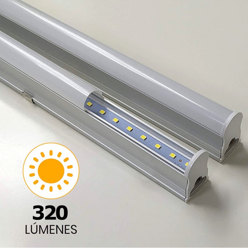 8,95 € Free Shipping | LED tube 4W T5 LED 6000K Cold light. Ø 2 cm. LED tube kit + bracket + installation accessories. Integrated Driver Kitchen, warehouse and hall. Aluminum and polycarbonate. White and silver Color