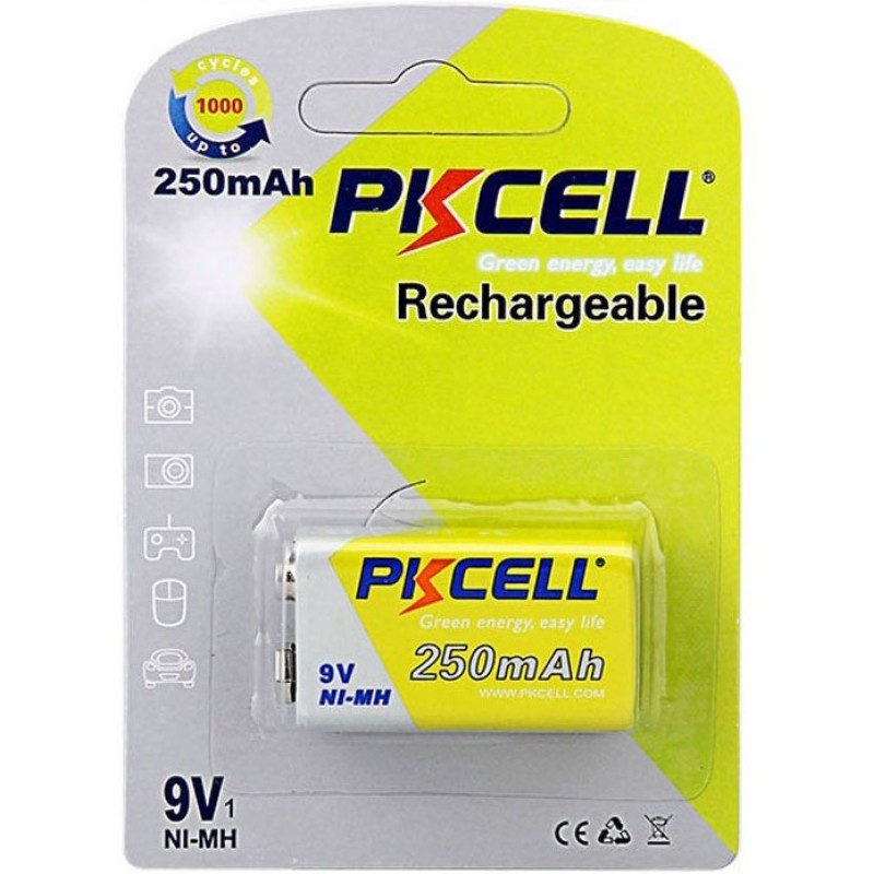 4,95 € Envio grátis | Baterias PKCell PK2077 9V (6LR61) 9V Bateria recarregável. Entregue em Blister × 1 unidade