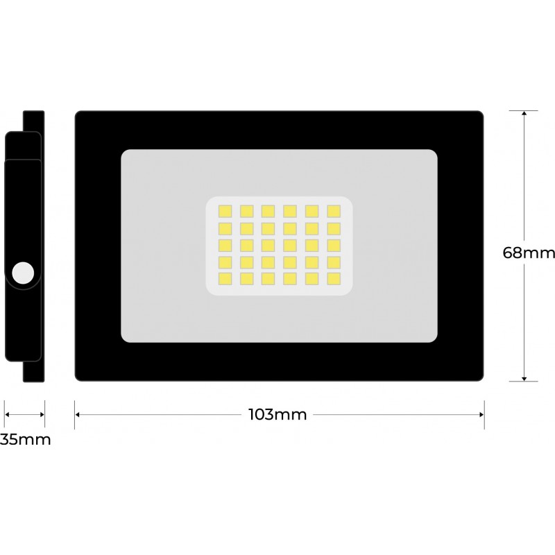 3,95 € Free Shipping | Flood and spotlight 10W 2700K Very warm light. Rectangular Shape 10×7 cm. EPISTAR LED SMD IPAD Chip. High brightness. Extra flat Terrace and garden. Cast aluminum and tempered glass. Black Color