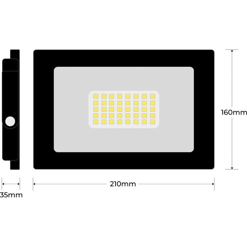 11,95 € Free Shipping | Flood and spotlight 50W 6000K Cold light. Rectangular Shape 21×16 cm. EPISTAR LED SMD IPAD Chip. High brightness. Extra flat Terrace, garden and facilities. Cast aluminum and tempered glass. Black Color