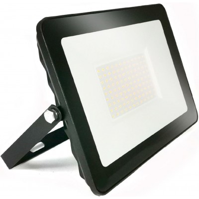 18,95 € Free Shipping | Flood and spotlight 100W 3000K Warm light. 30×22 cm. EPISTAR LED SMD IPAD Chip. High brightness. Extra flat Cast aluminum and tempered glass. Black Color