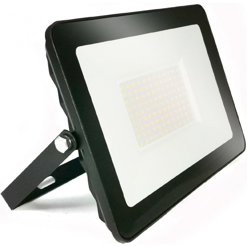 18,95 € Envío gratis | Foco proyector exterior 100W 3000K Luz cálida. 30×22 cm. Chip EPISTAR LED SMD IPAD. Alto brillo. Extraplano Aluminio fundido y vidrio templado. Color negro