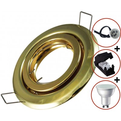 50 units box Recessed lighting 7W 6000K Cold light. Round Shape Ø 9 cm. Recessed, adjustable and tiltable Ring + LED bulb + class 2 lamp holder (Clip-On) Kitchen, lobby and bathroom. Aluminum. Golden Color