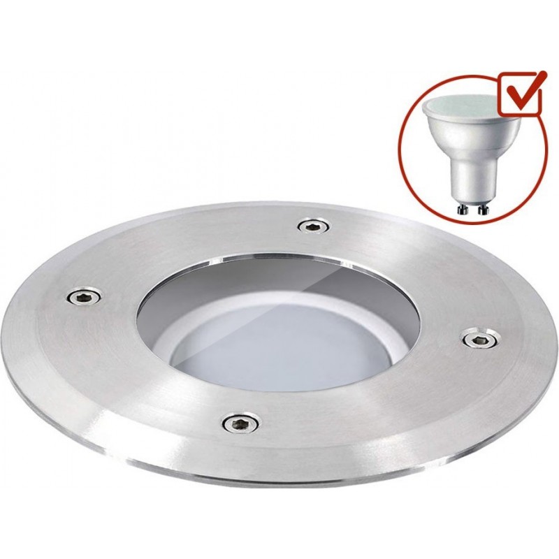 11,95 € Free Shipping | Luminous beacon 5W 4500K Neutral light. Round Shape Ø 11 cm. Recessed floor spotlight + LED bulb Terrace and garden. 304 stainless steel. Stainless steel Color