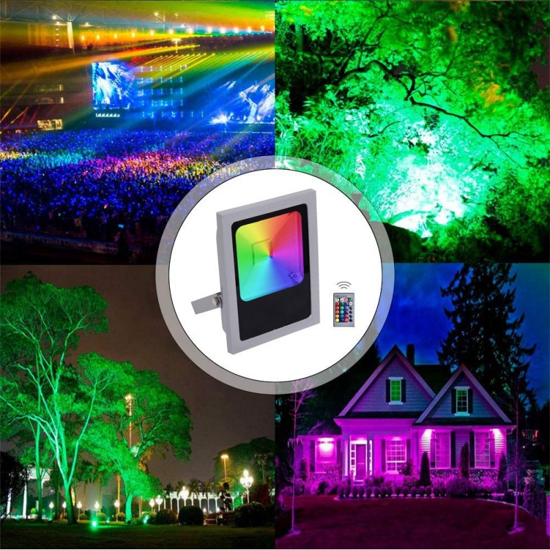 34,95 € Free Shipping | Flood and spotlight 50W RGB Multicolor with remote control Terrace, garden and facilities. Aluminum. Gray and black Color