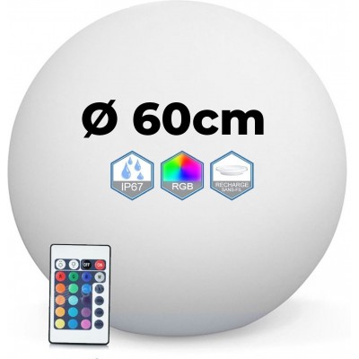 76,95 € Free Shipping | Furniture with lighting LED RGBW Ø 60 cm. Wireless RGB multicolor LED light ball. Remote control. Rechargeable. 48 integrated LEDs Polyethylene