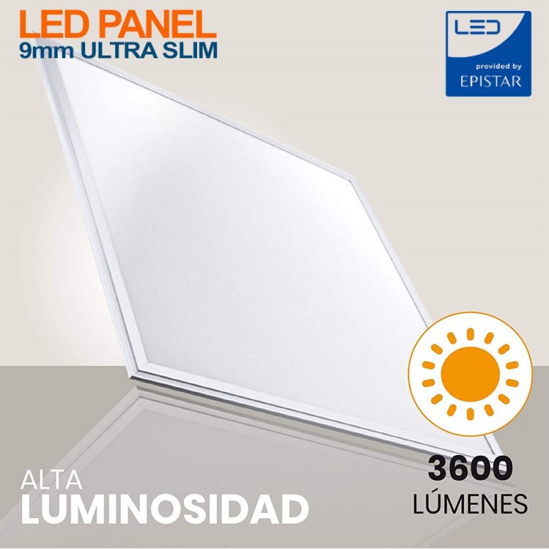 132,95 € Free Shipping | 6 units box LED panel 40W LED 6000K Cold light. Square Shape 60×60 cm. Full kit. Slimline Extra-flat LED panel + Driver + Recessed fixing clips Office, work zone and warehouse. Pmma and lacquered aluminum. White Color