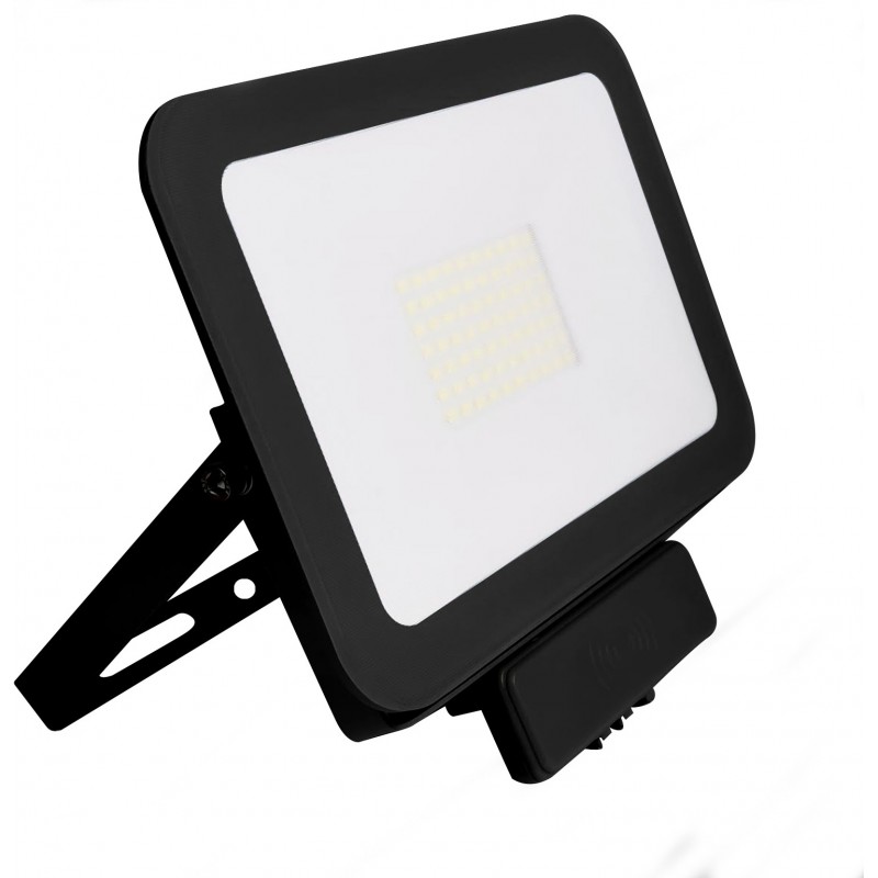 21,95 € Free Shipping | Flood and spotlight 30W 6000K Cold light. Rectangular Shape 20×14 cm. Compact. Extra-flat. Motion Detector Terrace and garden. Cast aluminum and tempered glass. Black Color