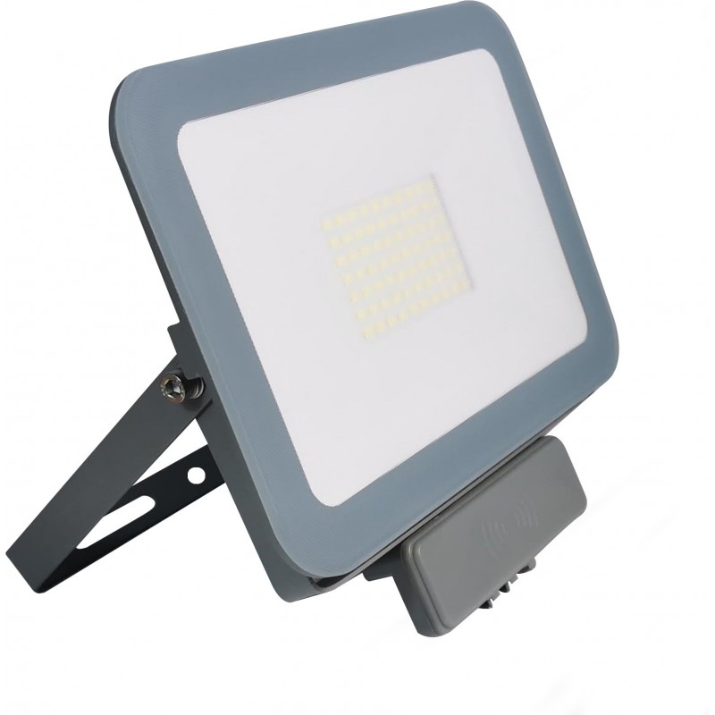 25,95 € Free Shipping | Flood and spotlight 50W 3000K Warm light. Rectangular Shape 24×17 cm. Compact. Extra-flat. Motion Detector Terrace, garden and facilities. Cast aluminum and tempered glass. Gray Color