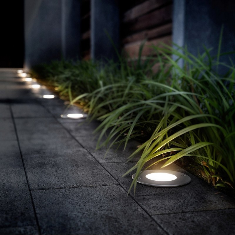 42,95 € Free Shipping | Luminous beacon 7W 6000K Cold light. Round Shape Ø 12 cm. Recessed floor spotlight. Waterproof. 7 integrated LEDs Terrace and garden. Stainless steel. Stainless steel Color