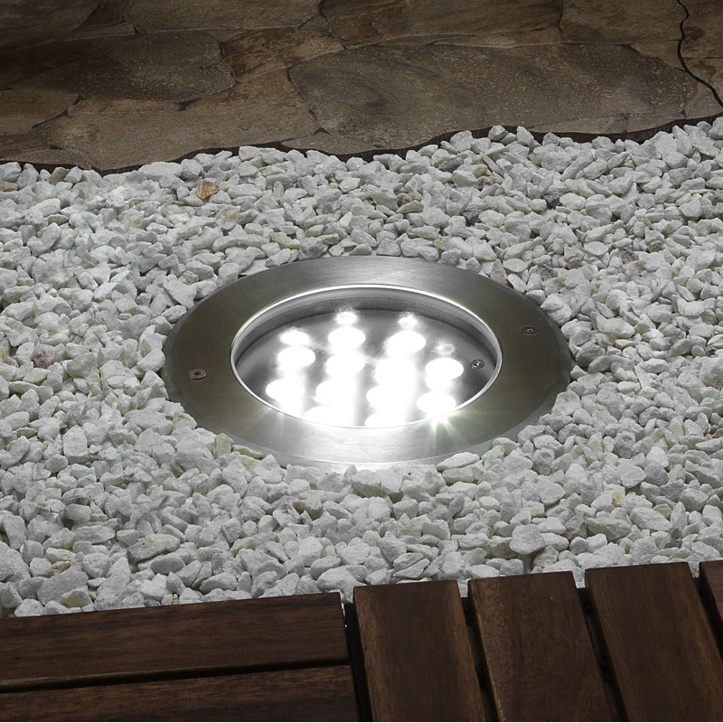 69,95 € Free Shipping | Luminous beacon 12W 2700K Very warm light. Round Shape Ø 23 cm. Recessed floor spotlight. Waterproof. 12 integrated LEDs Terrace and garden. Stainless steel. Stainless steel Color