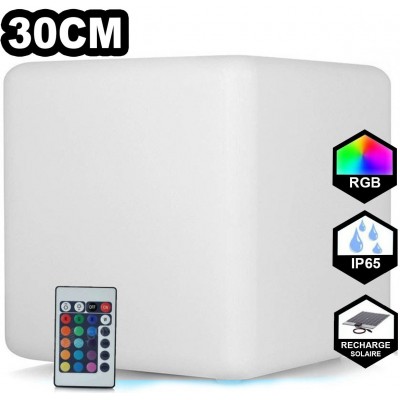 Furniture with lighting LED RGBW Cubic Shape 30×30 cm. Wireless RGB multicolor LED light cube. Remote control. Solar recharge. 12 integrated LEDs Terrace, garden and facilities. Polyethylene