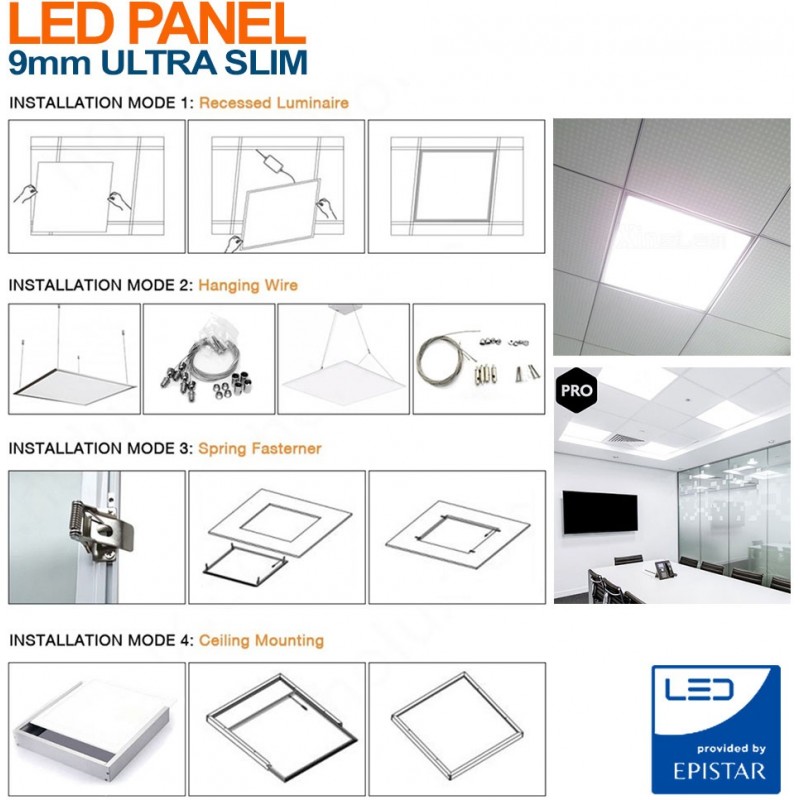 22,95 € Free Shipping | LED panel 40W LED 4000K Neutral light. Square Shape 60×60 cm. EPISTAR SMD LED Chip. UGR-17. High brightness. Slimline Extra-flat LED Panel. LED Driver included Office, work zone and warehouse. PMMA and Lacquered aluminum. White Color