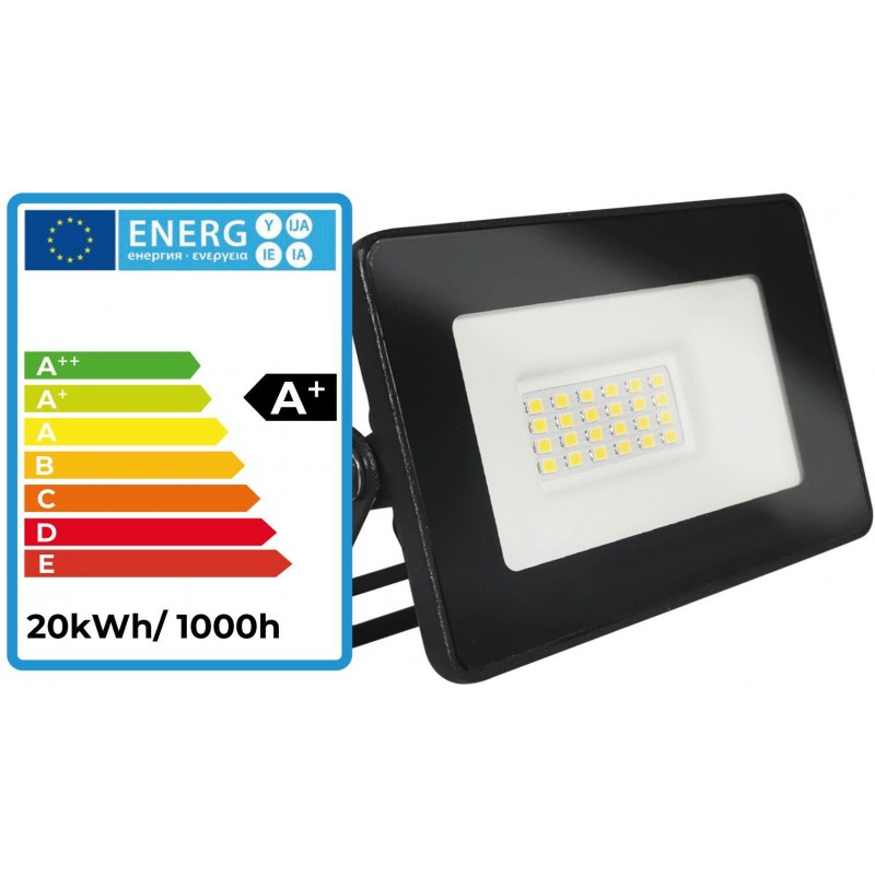 4,95 € Free Shipping | Flood and spotlight 20W 6000K Cold light. Rectangular Shape 12×8 cm. EPISTAR LED SMD IPAD Chip. High brightness. Extra flat Terrace and garden. Cast aluminum and tempered glass. Black Color