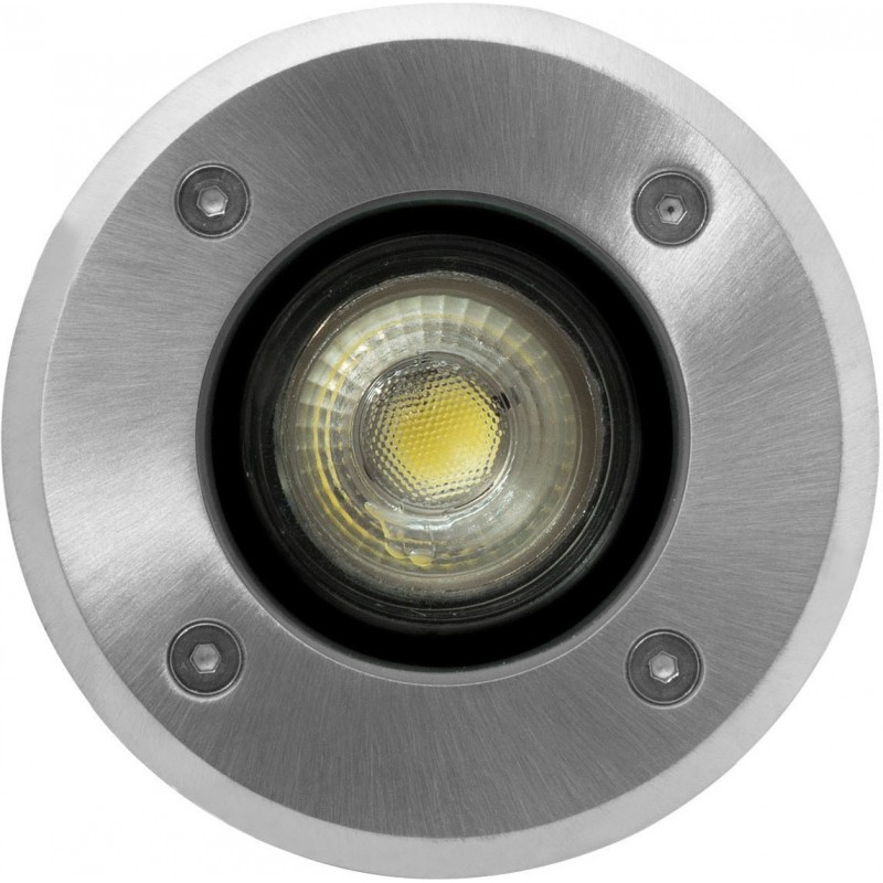 14,95 € Free Shipping | Luminous beacon 5W 6000K Cold light. Round Shape Ø 11 cm. Recessed floor spotlight + LED bulb. Resistant to corrosion, salt and chlorine Terrace and garden. 316 stainless steel. Stainless steel Color