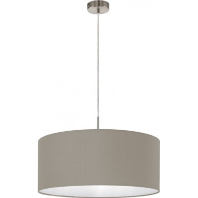 69,95 € Free Shipping | Hanging lamp Eglo Pasteri 60W Cylindrical Shape Ø 53 cm. Living room and dining room. Modern and design Style. Steel and textile. Gray, nickel and matt nickel Color