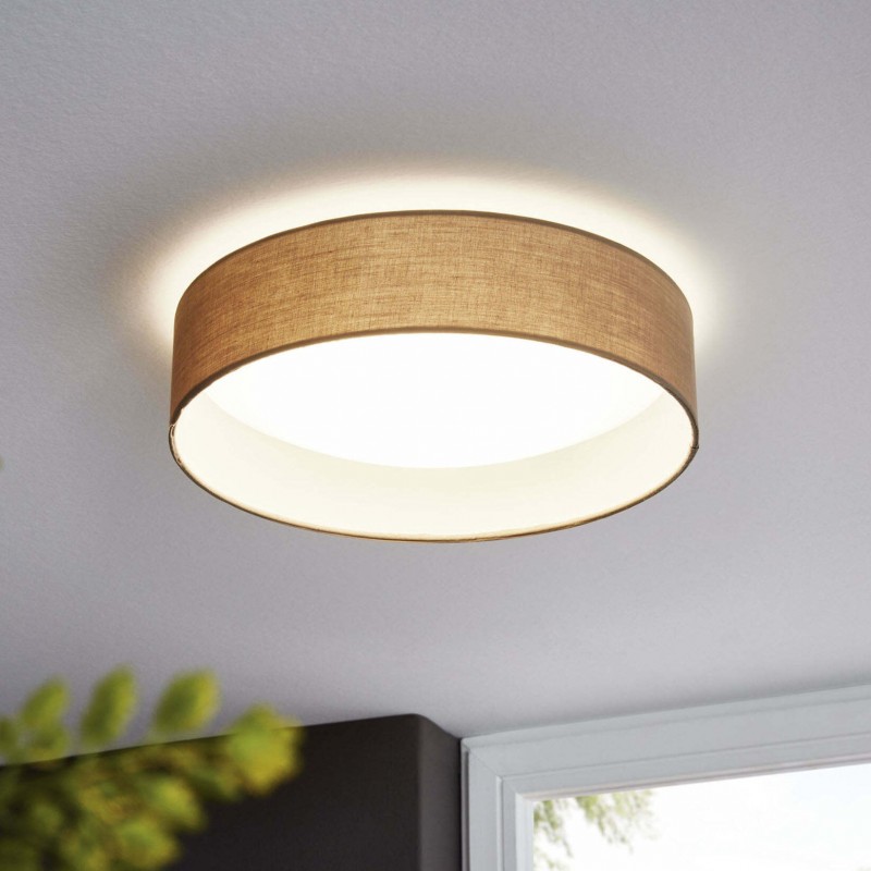 106,95 € Free Shipping | Indoor ceiling light Eglo Pasteri 11W 3000K Warm light. Cylindrical Shape Ø 32 cm. Living room, dining room and bedroom. Sophisticated Style. Steel, plastic and textile. White and gray Color