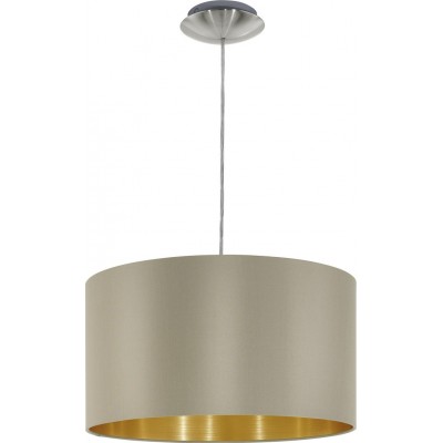 56,95 € Free Shipping | Hanging lamp Eglo Maserlo 60W Cylindrical Shape Ø 38 cm. Living room and dining room. Modern and design Style. Steel and textile. Golden, gray, nickel and matt nickel Color