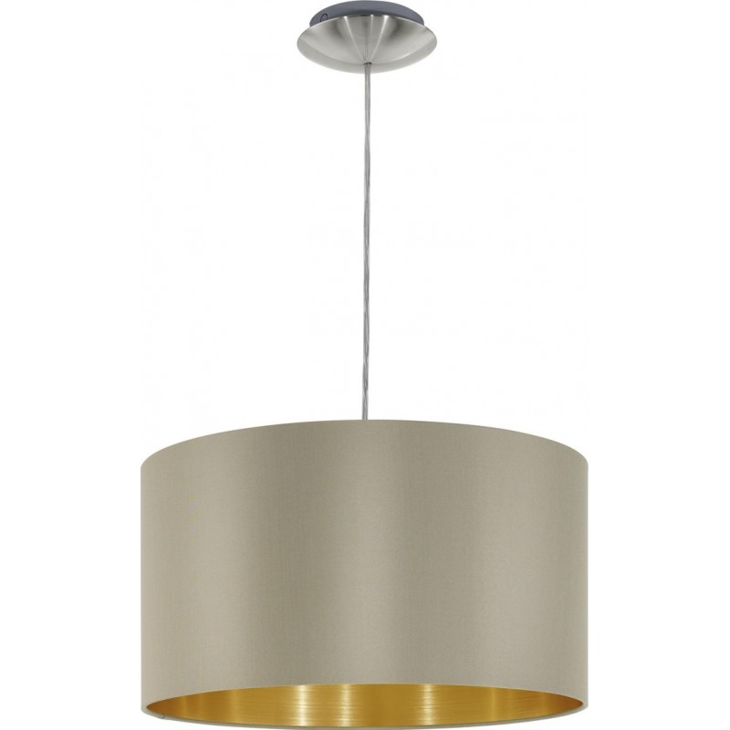 65,95 € Free Shipping | Hanging lamp Eglo Maserlo 60W Cylindrical Shape Ø 38 cm. Living room and dining room. Modern and design Style. Steel and Textile. Golden, gray, nickel and matt nickel Color