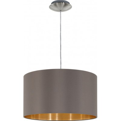 65,95 € Free Shipping | Hanging lamp Eglo Maserlo 60W Cylindrical Shape Ø 38 cm. Living room and dining room. Modern and design Style. Steel and Textile. Golden, brown, nickel, matt nickel and light brown Color