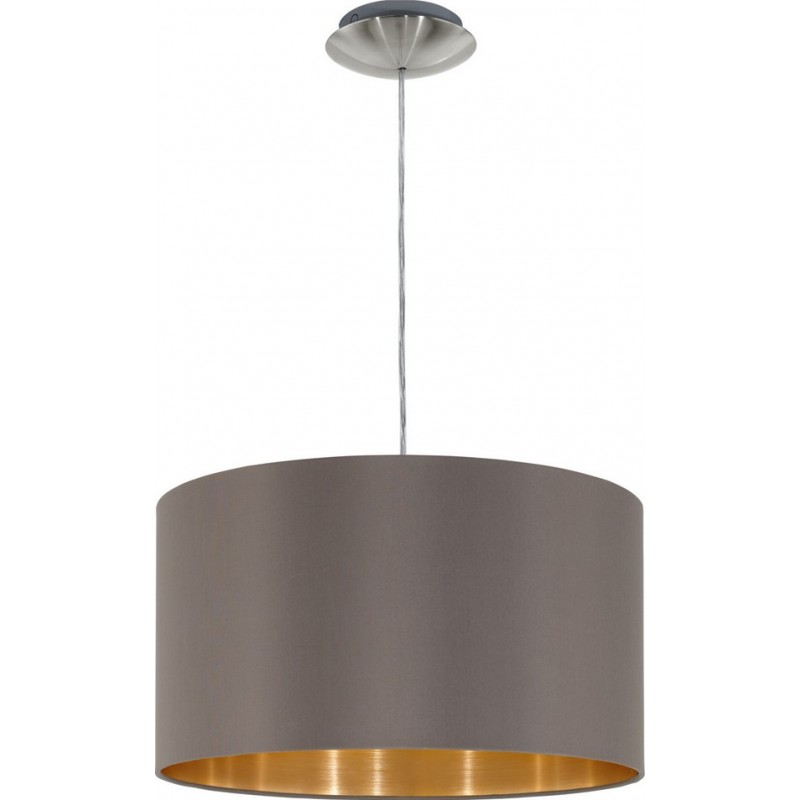 61,95 € Free Shipping | Hanging lamp Eglo Maserlo 60W Cylindrical Shape Ø 38 cm. Living room and dining room. Modern and design Style. Steel and textile. Golden, brown, nickel, matt nickel and light brown Color