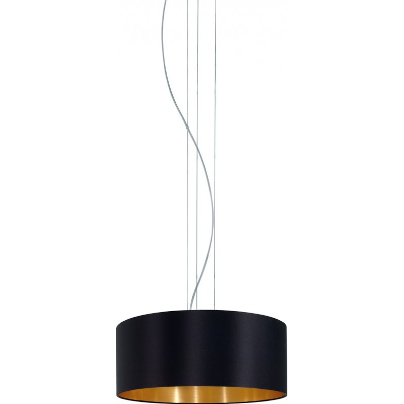 131,95 € Free Shipping | Hanging lamp Eglo Maserlo 180W Cylindrical Shape Ø 53 cm. Living room and dining room. Modern and design Style. Steel and textile. Golden, black, nickel and matt nickel Color