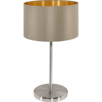 42,95 € Free Shipping | Table lamp Eglo Maserlo 60W Cylindrical Shape Ø 23 cm. Bedroom, office and work zone. Modern and design Style. Steel and textile. Golden, gray, nickel and matt nickel Color