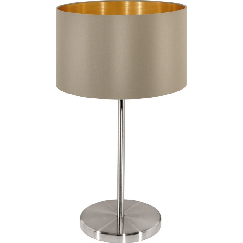 46,95 € Free Shipping | Table lamp Eglo Maserlo 60W Cylindrical Shape Ø 23 cm. Bedroom, office and work zone. Modern and design Style. Steel and textile. Golden, gray, nickel and matt nickel Color
