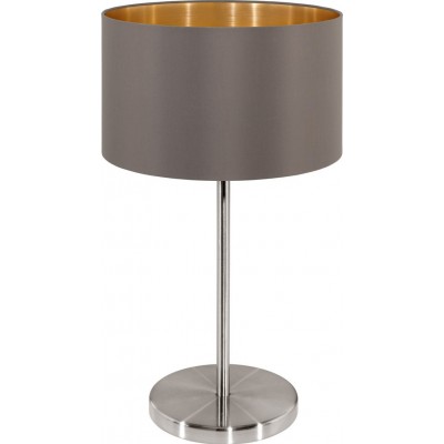 46,95 € Free Shipping | Table lamp Eglo Maserlo 60W Cylindrical Shape Ø 23 cm. Bedroom, office and work zone. Modern and design Style. Steel and textile. Golden, brown, nickel, matt nickel and light brown Color