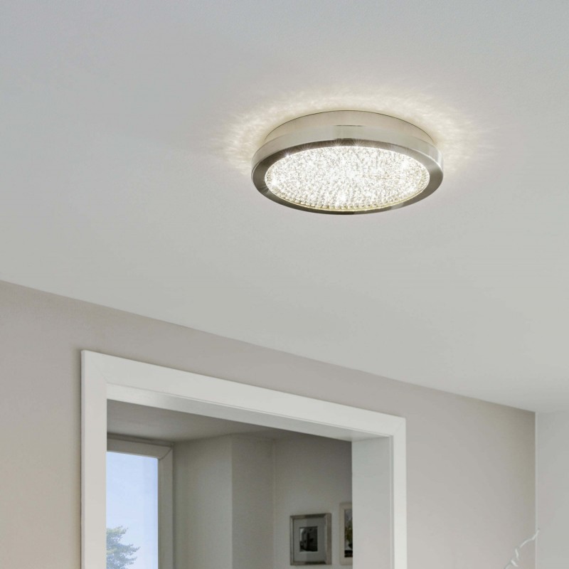 Indoor ceiling light Eglo Arezzo 2 17.9W 4000K Neutral light. Round Shape Ø 34 cm. Living room and bedroom. Design Style. Steel, crystal and glass. Nickel and matt nickel Color