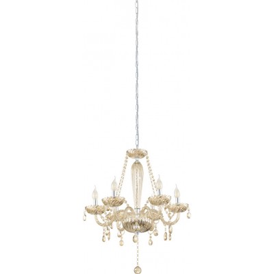 Chandelier Eglo Basilano 240W Angular Shape Ø 72 cm. Living room and dining room. Retro, vintage and classic Style. Steel and Glass. Cognac, plated chrome and silver Color