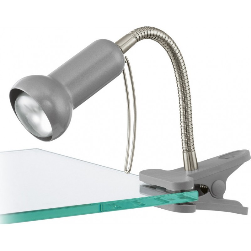 19,95 € Free Shipping | Technical lamp Eglo Fabio 40W Conical Shape 30 cm. Clamp lamp Office and work zone. Modern, design and cool Style. Steel and plastic. Silver Color
