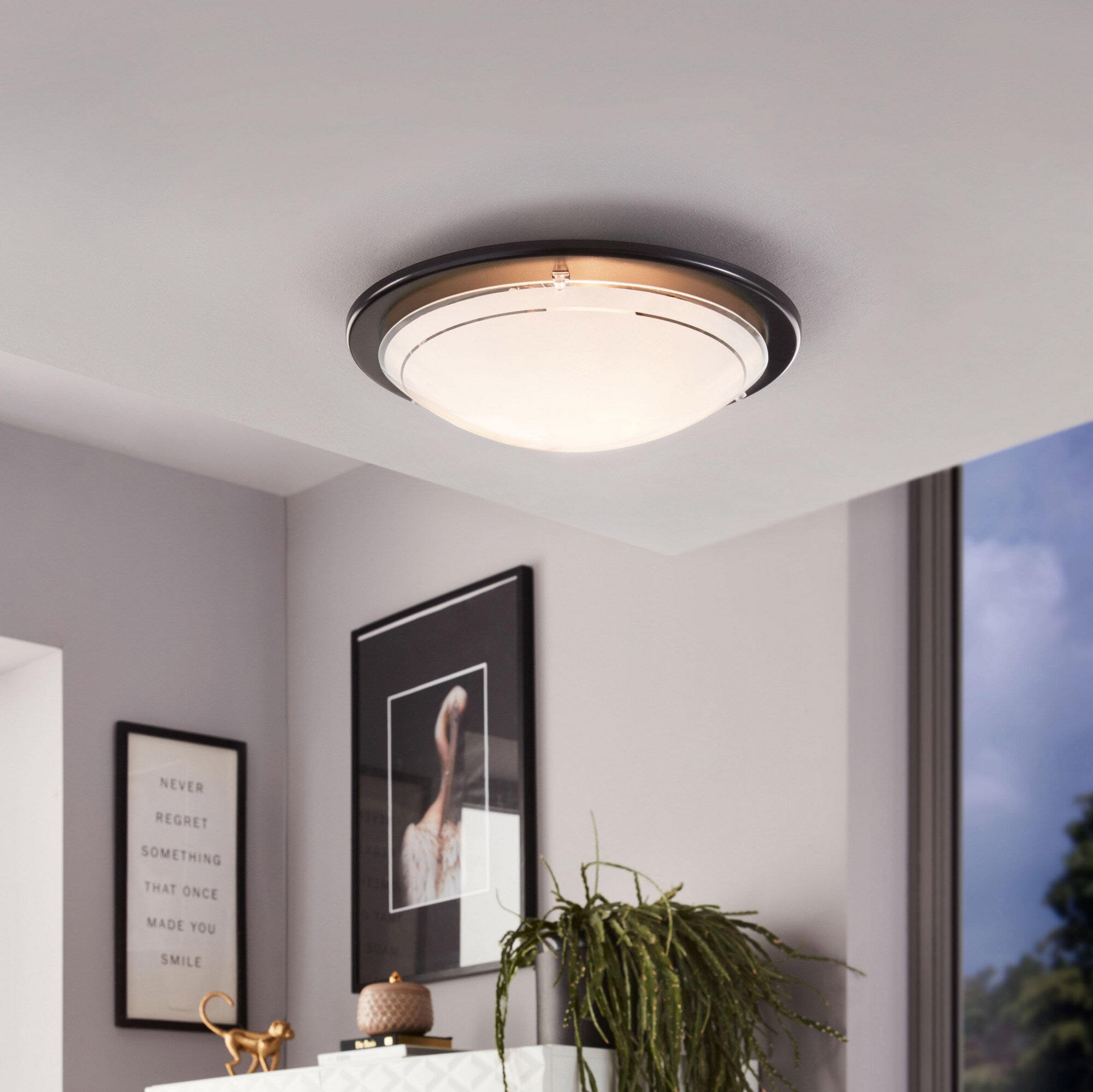 16,95 € Free Shipping | Indoor ceiling light Eglo Planet 1 60W Ø 29 cm. Steel, glass and lacquered glass. White and black Color