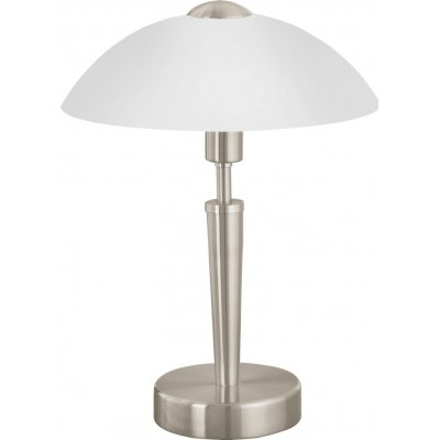 57,95 € Free Shipping | Table lamp Eglo Solo 1 60W Conical Shape Ø 26 cm. Bedroom, office and work zone. Classic Style. Steel, glass and satin glass. White, nickel and matt nickel Color
