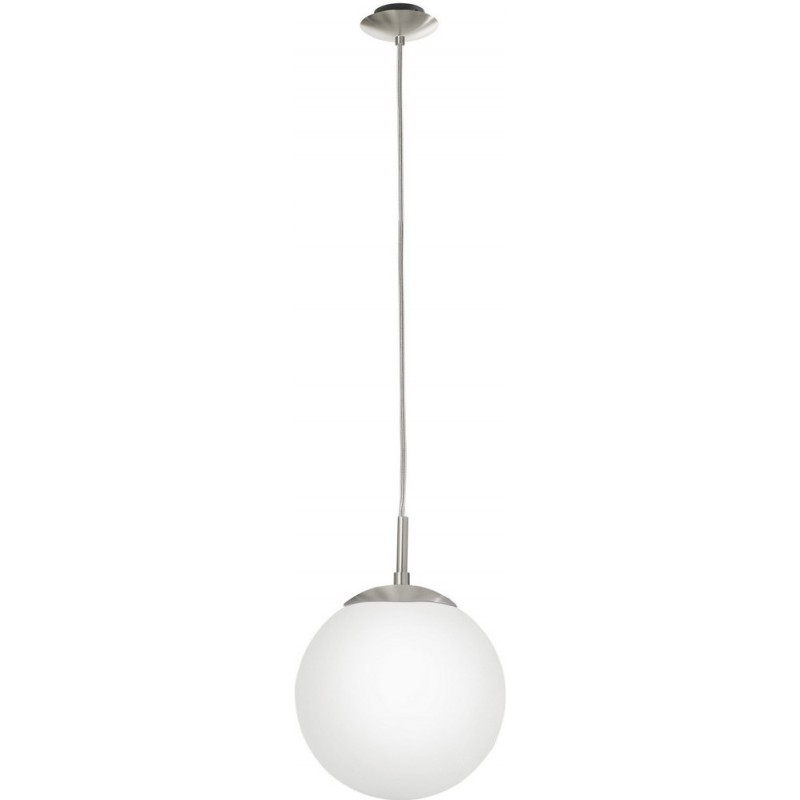 43,95 € Free Shipping | Hanging lamp Eglo Rondo 60W Spherical Shape Ø 20 cm. Living room and dining room. Classic Style. Steel, Glass and Opal glass. White, nickel and matt nickel Color
