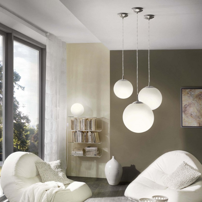 43,95 € Free Shipping | Hanging lamp Eglo Rondo 60W Spherical Shape Ø 20 cm. Living room and dining room. Classic Style. Steel, Glass and Opal glass. White, nickel and matt nickel Color