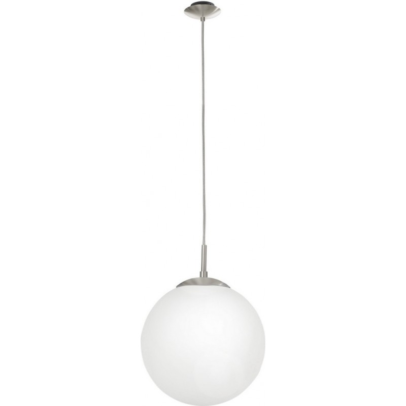 55,95 € Free Shipping | Hanging lamp Eglo Rondo 60W Spherical Shape Ø 25 cm. Living room and dining room. Classic Style. Steel, Glass and Opal glass. White, nickel and matt nickel Color
