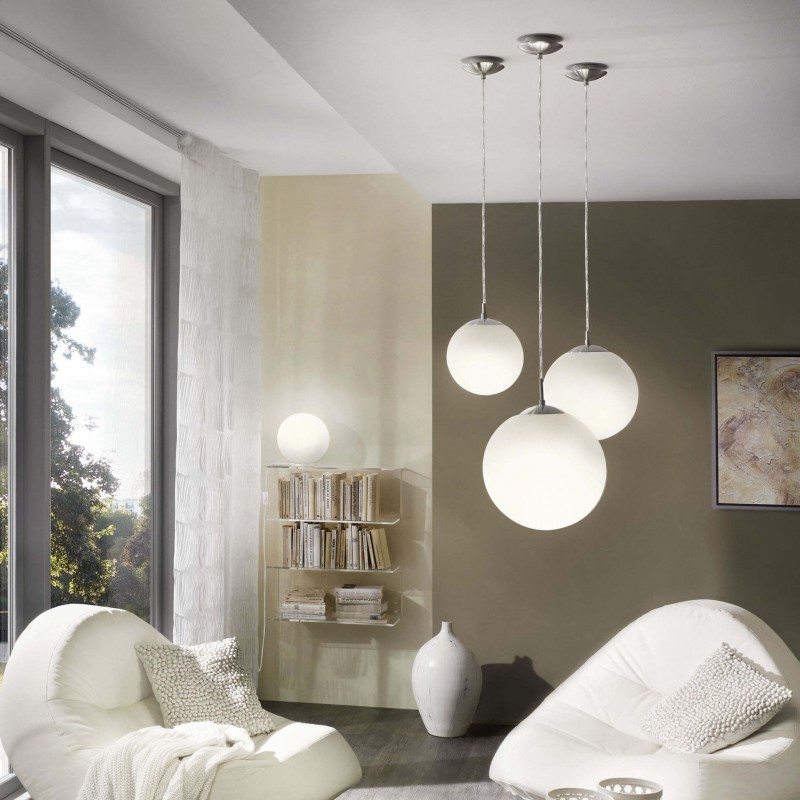 47,95 € Free Shipping | Hanging lamp Eglo Rondo 60W Spherical Shape Ø 25 cm. Living room and dining room. Classic Style. Steel, glass and opal glass. White, nickel and matt nickel Color