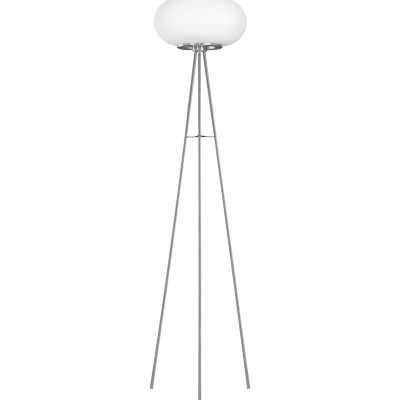 Lampada da pavimento Eglo Optica 120W Ø 35 cm. Acciaio, bicchiere e vetro opalino. Colore bianca, nichel e nichel opaco