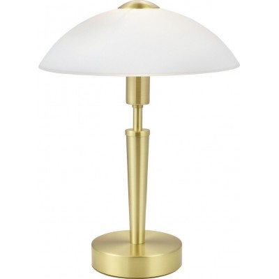 52,95 € Free Shipping | Table lamp Eglo Solo 1 60W Conical Shape Ø 26 cm. Bedroom, office and work zone. Classic Style. Steel, glass and satin glass. White, golden, brass and matt brass Color