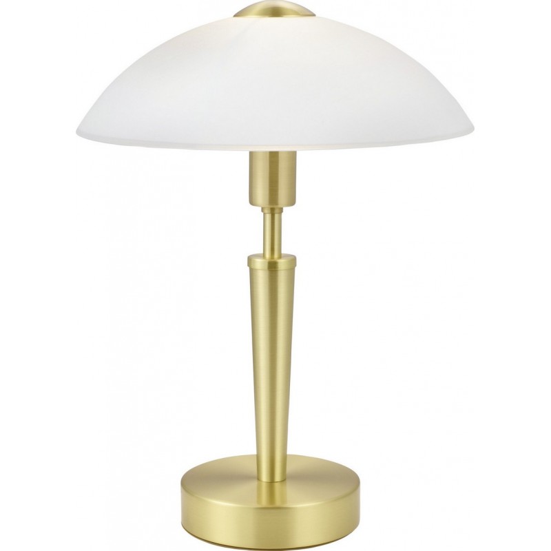 63,95 € Free Shipping | Table lamp Eglo Solo 1 60W Conical Shape Ø 26 cm. Bedroom, office and work zone. Classic Style. Steel, Glass and Satin glass. White, golden, brass and matt brass Color